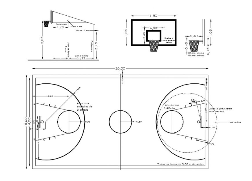 D Cad Drawing Of Basketball Court Auto Cad Software Cadbull